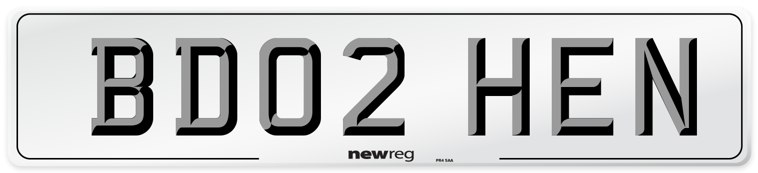 BD02 HEN Number Plate from New Reg